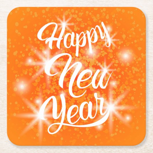 Happy New Year Orange Watercolor Spritzer Rechteckiger Pappuntersetzer (Vorderseite)