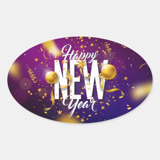Happy New Year Oval Sticker (Vorderseite)
