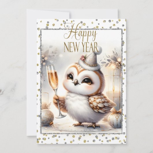 Happy New Year Owl Ankündigung (Vorderseite)