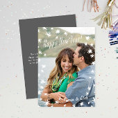 Happy New Year Painted Stars White Flat Foto Card Einladung