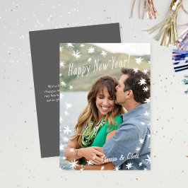 Happy New Year Painted Stars White Flat Foto Card Einladung