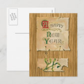 Happy New Year Parchment & Missletoe Falschholz Feiertagspostkarte (Vorne/Hinten)