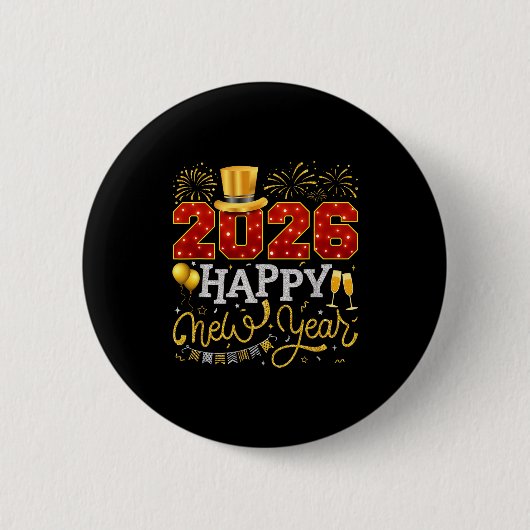 Happy New Year Party 2026 Ballon Family Matching C Button (Vorderseite)