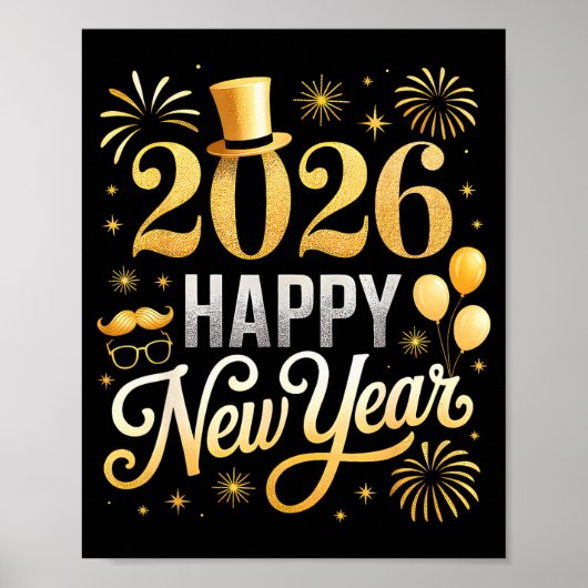 Happy New Year Party 2026 Ballon Family Matching C Poster (Vorne)