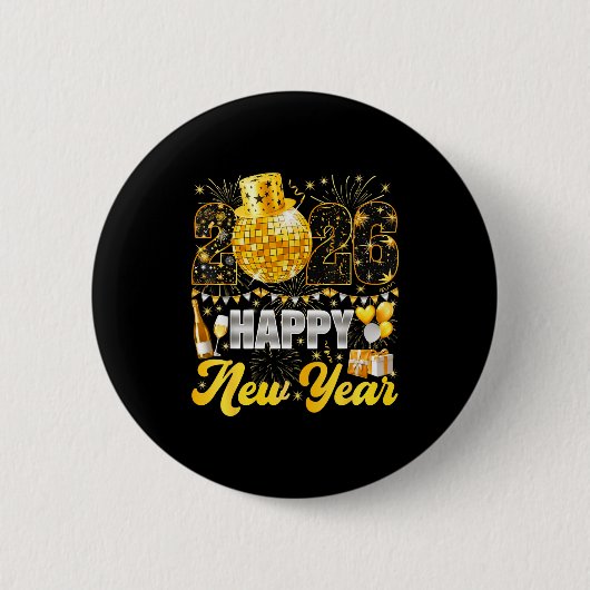 Happy New Year Party 2026 Balloon Family Matching Button (Vorderseite)