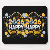 Happy New Year Party 2026 Balloon Family Matching Mousepad (Vorne)