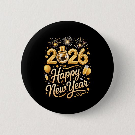 Happy New Year Party 2026 Funny Balloon Family Mat Button (Vorderseite)