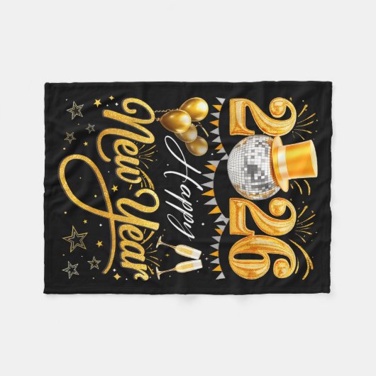 Happy New Year Party 2026 Funny Balloon Family Mat Fleecedecke (Vorderseite (Horizontal))