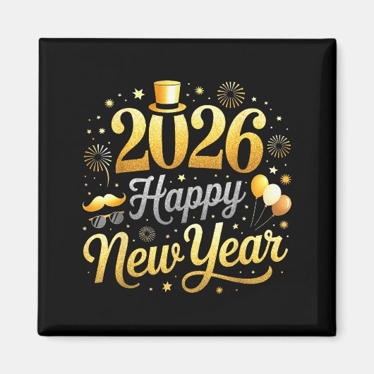 Happy New Year Party 2026 Funny Balloon Family Mat Magnet (Vorne)