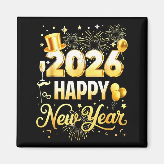 Happy New Year Party 2026 Funny Balloon Family Mat Magnet (Vorne)