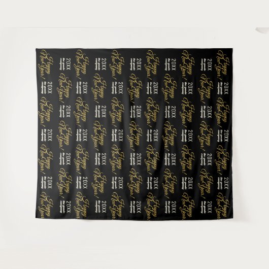 Happy New Year Party Backdrop Schritt und Wiederho Wandteppich (Vorderseite (Horizontal))