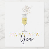 Happy New Year Party Champagne Sparkler Jahr Weinetikett (Einzelnes Label)