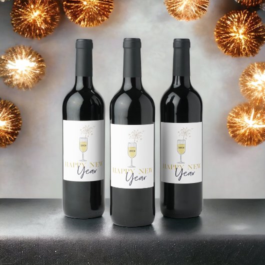 Happy New Year Party Champagne Sparkler Jahr Weinetikett