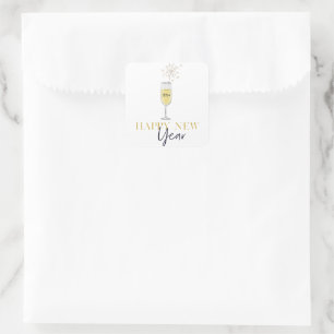 Happy New Year Party Champagne Sparkler Quadratischer Aufkleber