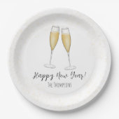 Happy New Year Party Champagne Watercolor Gold Pappteller (Vorderseite)