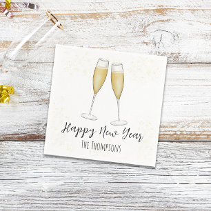 Happy New Year Party Champagne Watercolor Gold Serviette