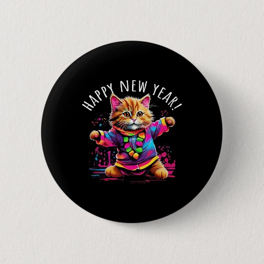 Happy New Year Party Dancing Cat Design Button (Vorderseite)
