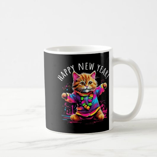 Happy New Year Party Dancing Cat Design Kaffeetasse (Rechts)