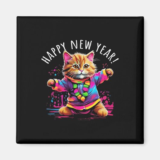 Happy New Year Party Dancing Cat Design Magnet (Vorne)