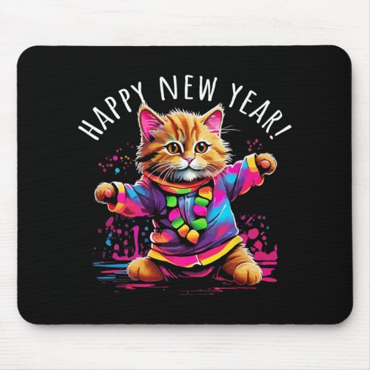 Happy New Year Party Dancing Cat Design Mousepad (Vorne)