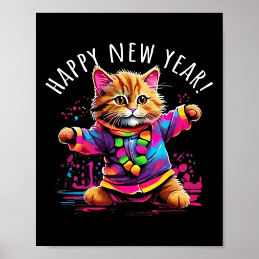 Happy New Year Party Dancing Cat Design Poster (Vorne)
