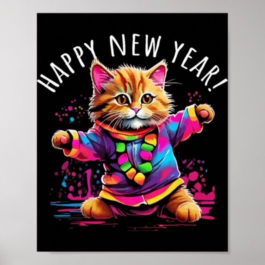 Happy New Year Party Dancing Cat Design Poster (Vorne)