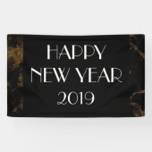 Happy New Year Party Gold Black Marble Banner (Horizontal)