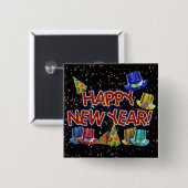 Happy New Year Party Hats Button (Vorne & Hinten)