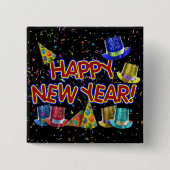 Happy New Year Party Hats Button (Vorderseite)