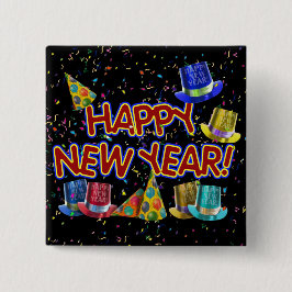 Happy New Year Party Hats Button