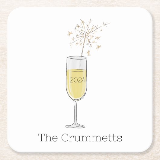 Happy New Year Party Holiday Champagne Custom Rechteckiger Pappuntersetzer (Vorderseite)