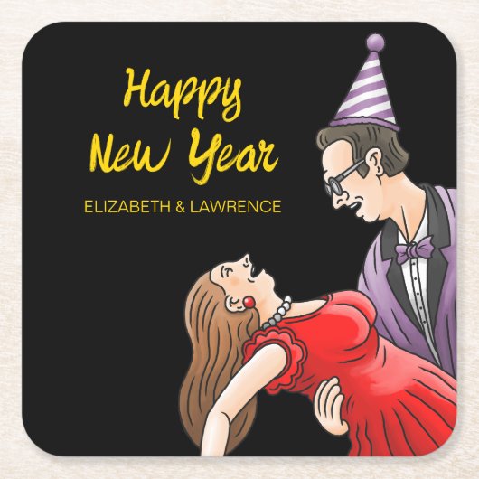 Happy New Year Party Rechteckiger Pappuntersetzer (Vorderseite)