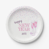 Happy New Year Party rosa Champagner-Papierteller Pappteller (Vorderseite)