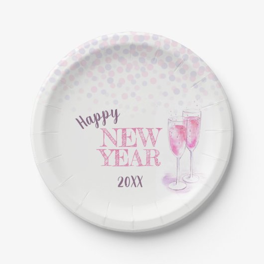 Happy New Year Party rosa Champagner-Papierteller Pappteller (Vorderseite)