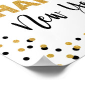 Happy New Year Party Sign Black & Gold Confetti Poster (Ecke)