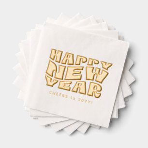 Happy New Year Party Spaß trendy Retro Gold Servietten Mit Folie