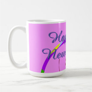 Happy New Year Party Streamers on Pink Tasse