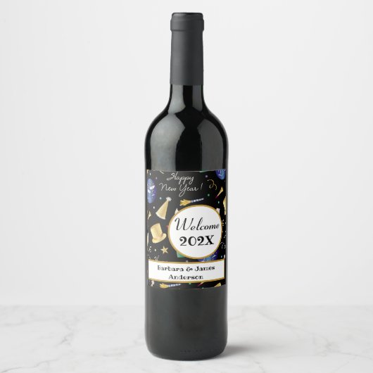 Happy New Year Personalisiert Wine Label Weinetikett (Vorderseite)