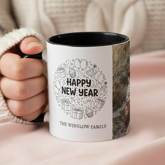 Happy New Year Personalized Family Name Photo Mug Tasse