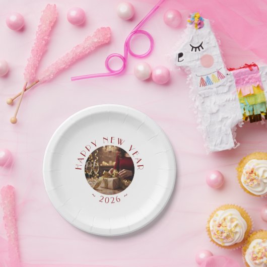 Happy New Year Personalized Photo Text Pappteller (Party)