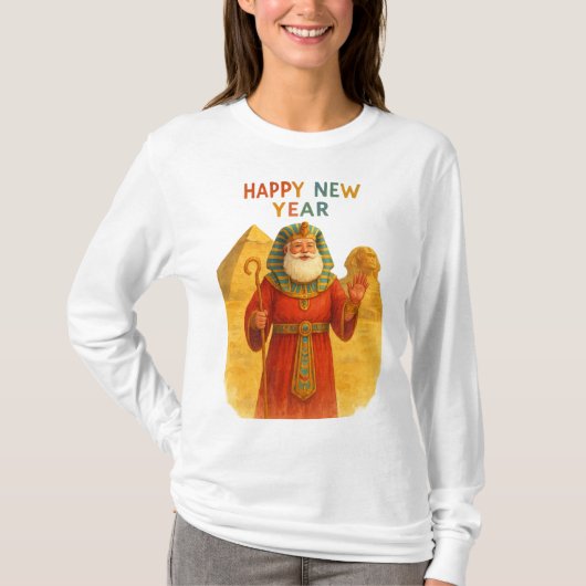 Happy New Year Pharaoh Santa Funny Egyptian T-Shirt (Vorderseite)