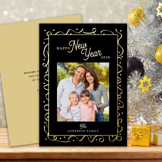 Happy New Year Photo Message Script Gold Folien Feiertagskarte