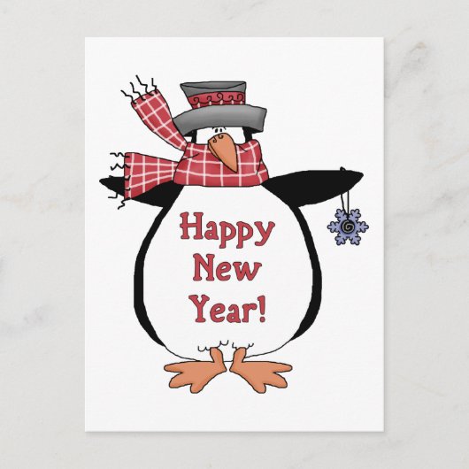 Happy New Year Pinguin Feiertagspostkarte (Vorderseite)