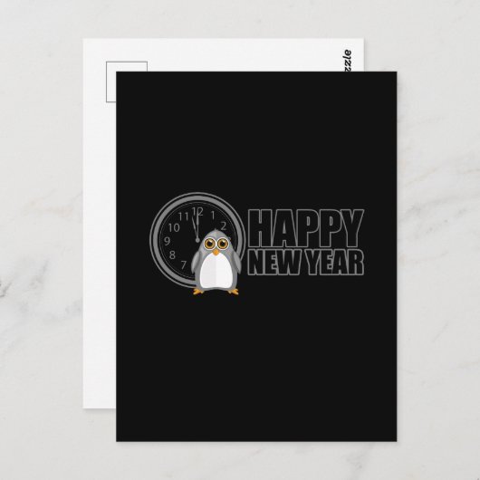 Happy New Year - Pinguin Postkarte (Vorne/Hinten)
