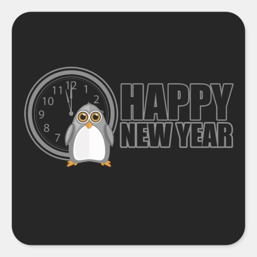 Happy New Year - Pinguin Quadratischer Aufkleber (Vorderseite)