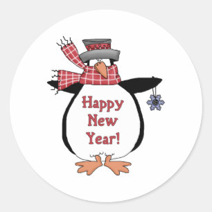 Happy New Year Pinguin Runder Aufkleber