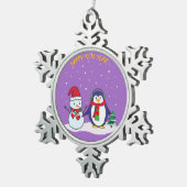 Happy New Year Pinguin, Schneemann Schneeflocken Zinn-Ornament (Rechts)