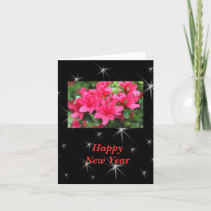 Happy New Year pink azalea flowers Feiertagskarte
