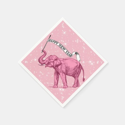 Happy New Year Pink Elephant Cocktail Party Serviette (Ecke)