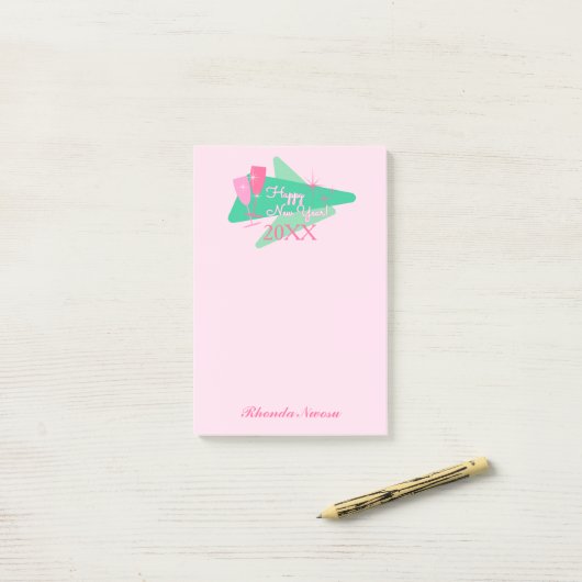 Happy New Year Pink und Green Post-it Klebezettel (Auf Schreibtisch)